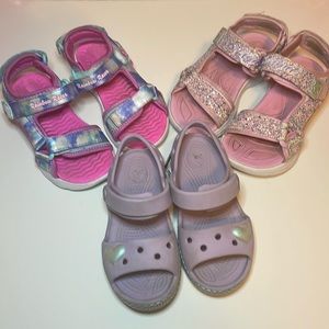 Toddler girls sandal lot light up sketchers, crocs